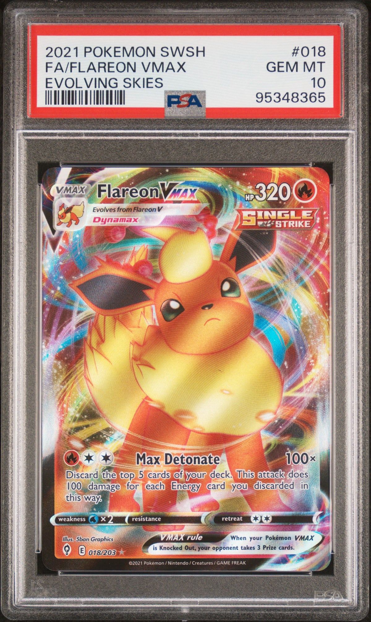 2021 Pokemon Evolving Skies #018 Flareon VMax PSA 10