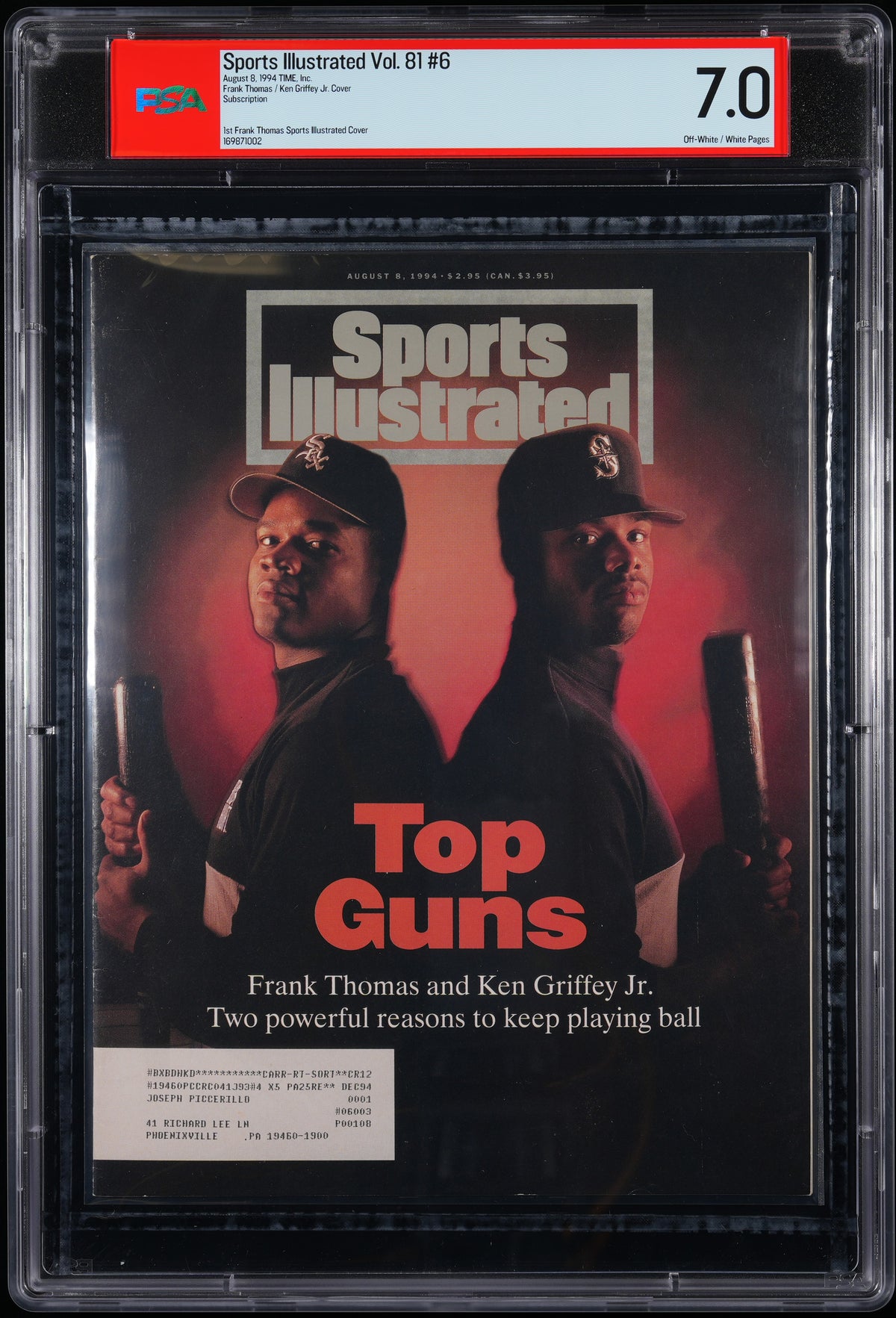 TIME, INC. SPORTS ILLUSTRATED AUGUST 8, 1994 SUBSCRIPTION FRANK THOMAS/KEN GRIFFEY JR. PSA 7.0