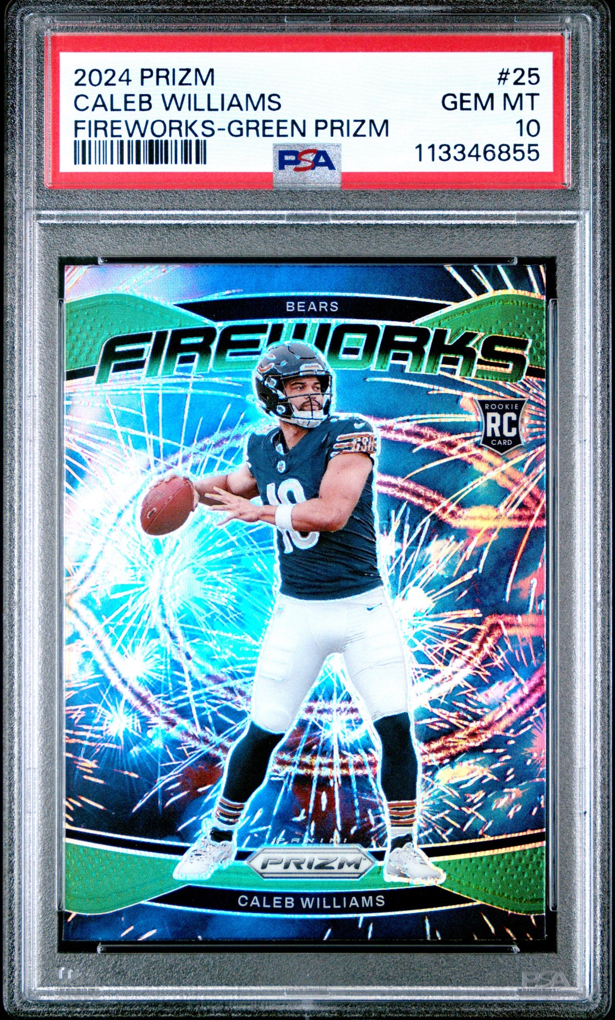 2024 Prizm Fireworks #25 Caleb Williams Green RC PSA 10