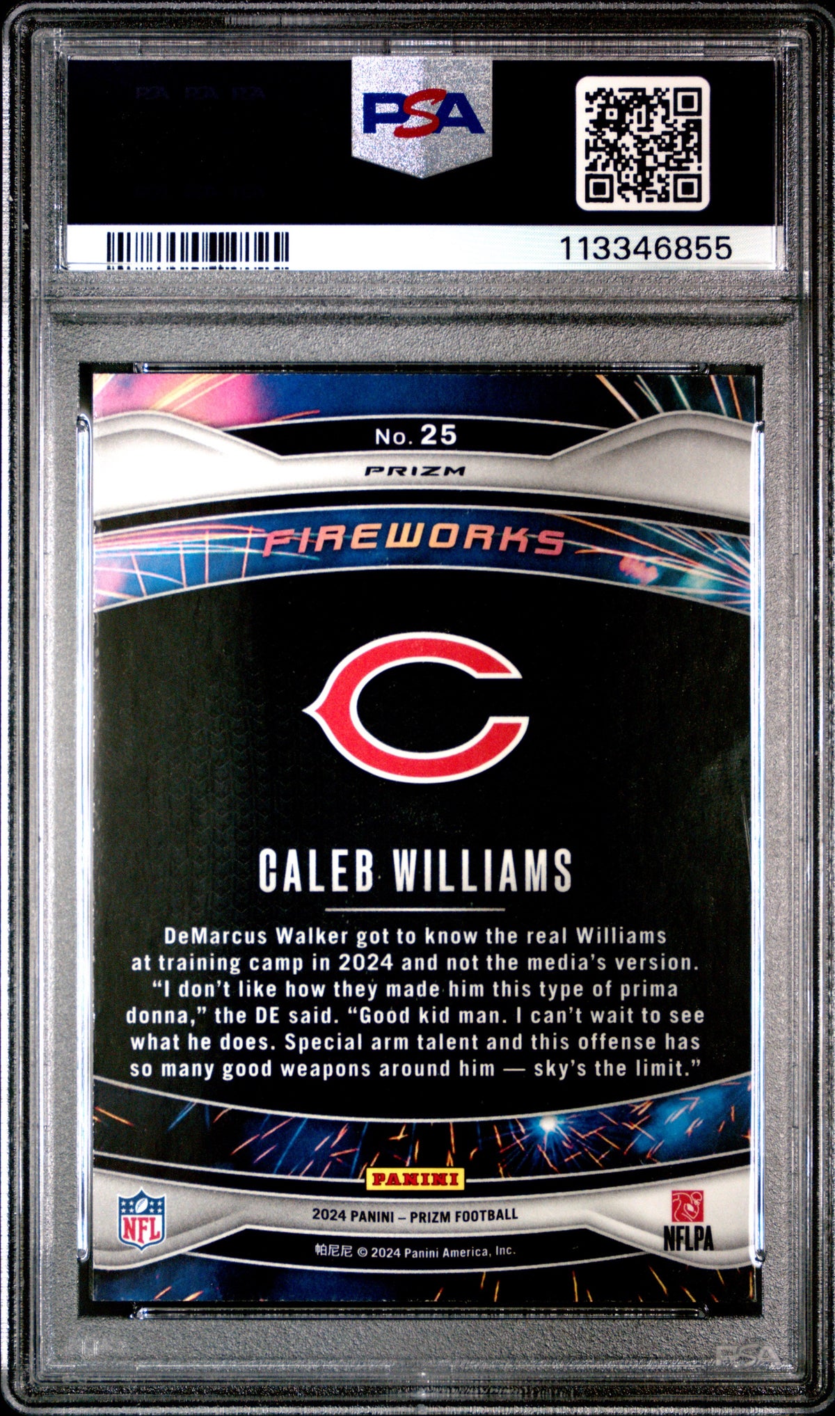 2024 Prizm Fireworks #25 Caleb Williams Green RC PSA 10