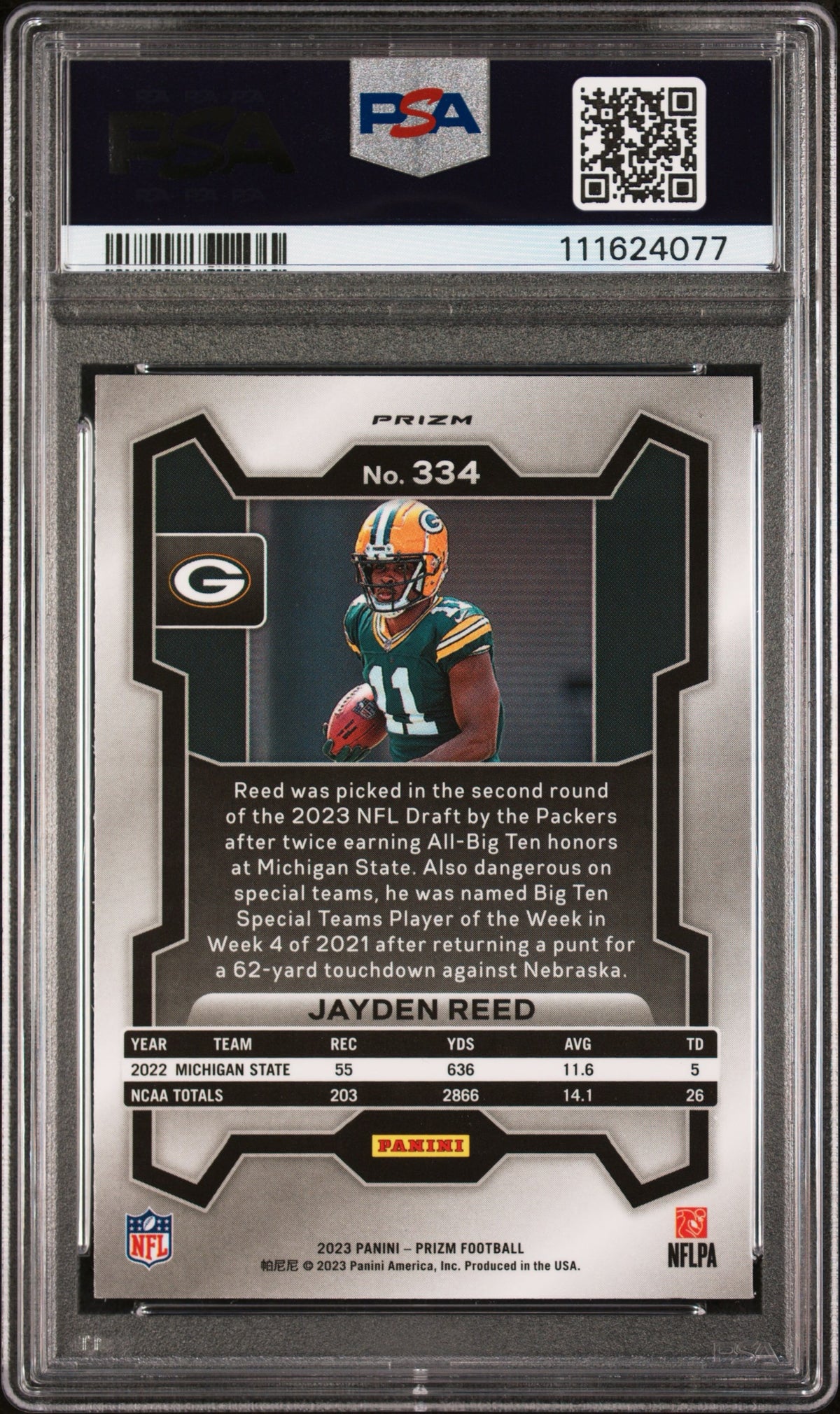 2023 Prizm #334 Jayden Reed Silver RC PSA 9