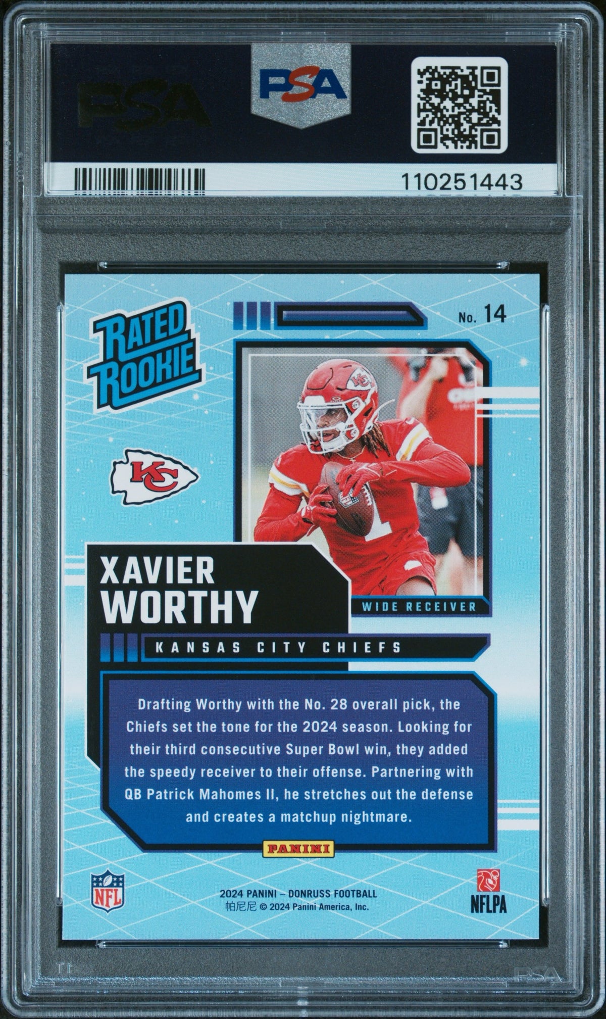 2024 Donruss Rated Rookies #14 Retro Xavier Worthy RC PSA 9
