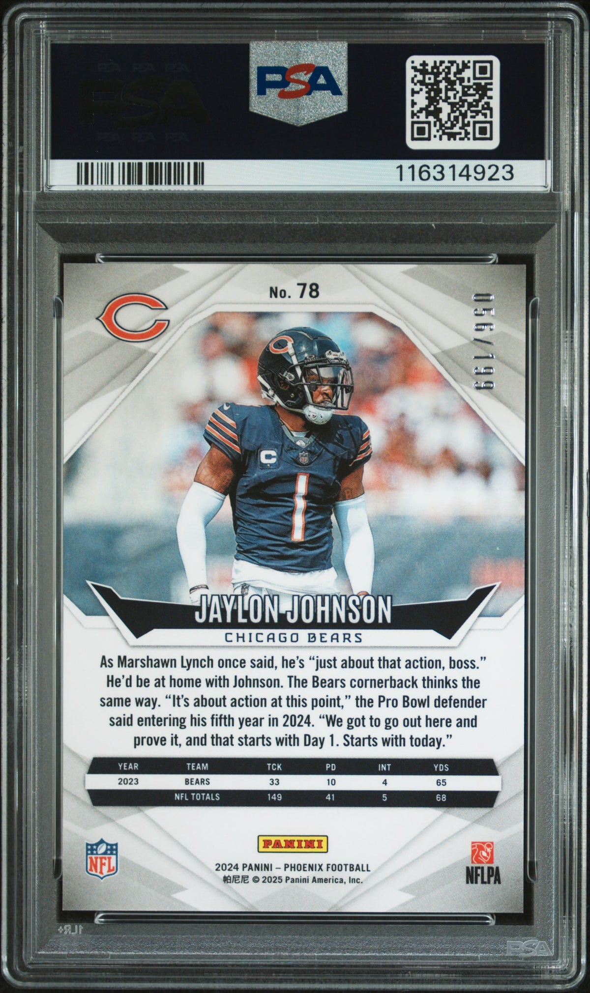 2024 Phoenix #78 Jaylon Johnson Green Fade #’d /199 PSA 10