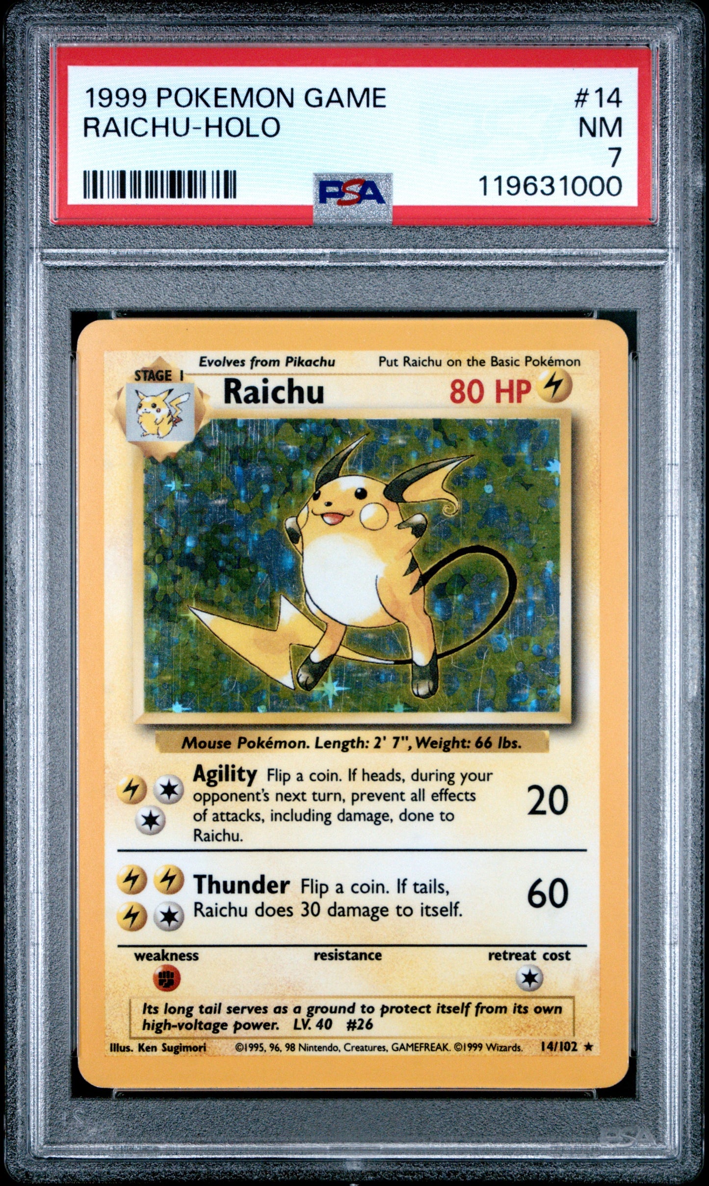 1999 Pokemon Base Set #14 Raichu Holo PSA 7