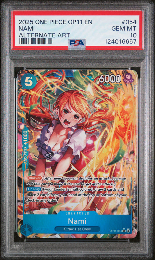 2025 One Piece OP11 EN #054 Nami Alternate Art PSA 10