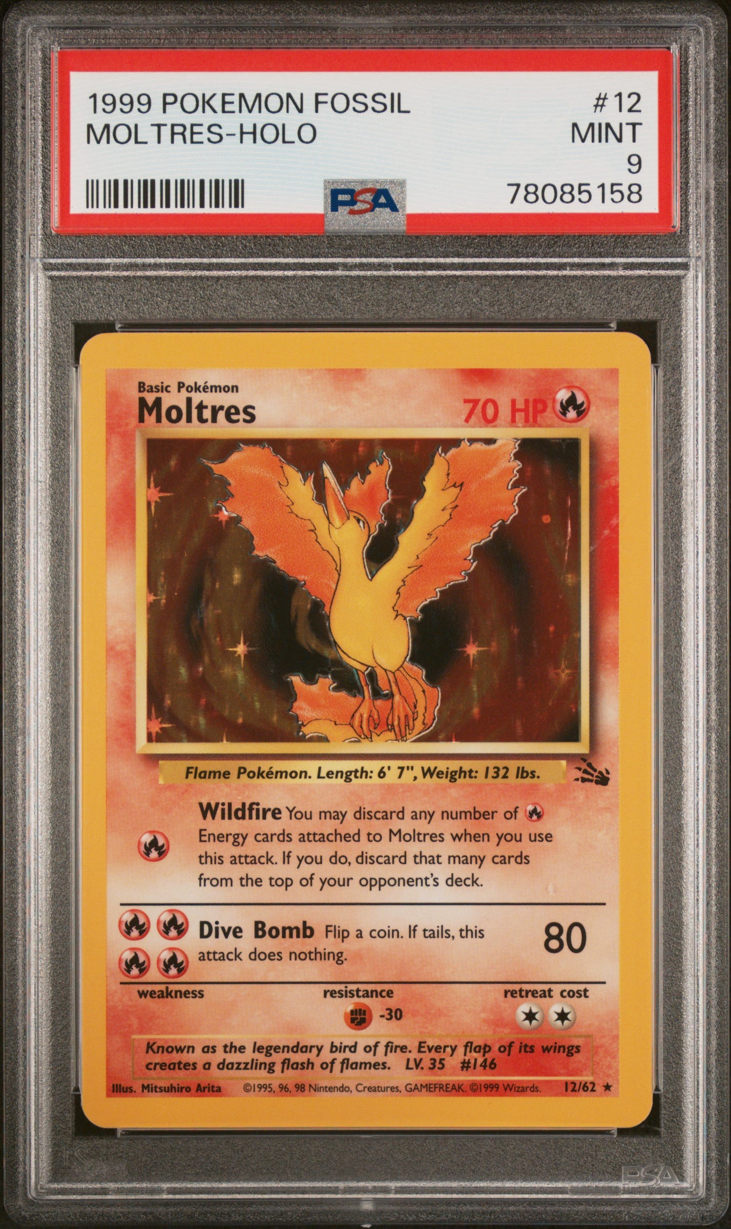 1999 Pokemon Fossil #12 Moltres PSA 9