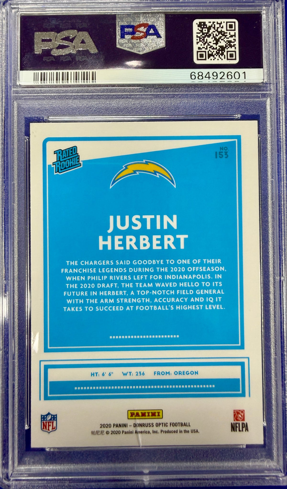 2020 Panini Donruss Optic #153 Justin Herbert RC PSA 10
