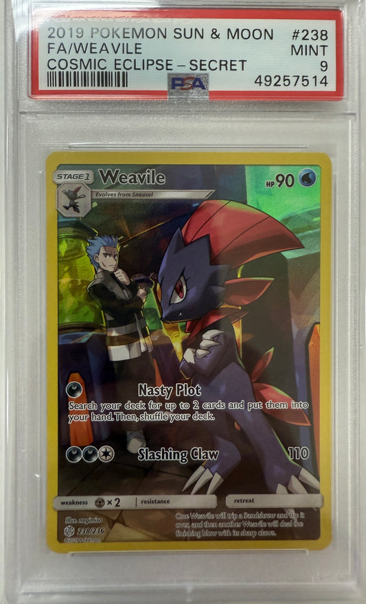 2019 Pokemon Sun & Moon Cosmic Eclipse #238 Secret Fa Weavile PSA 9