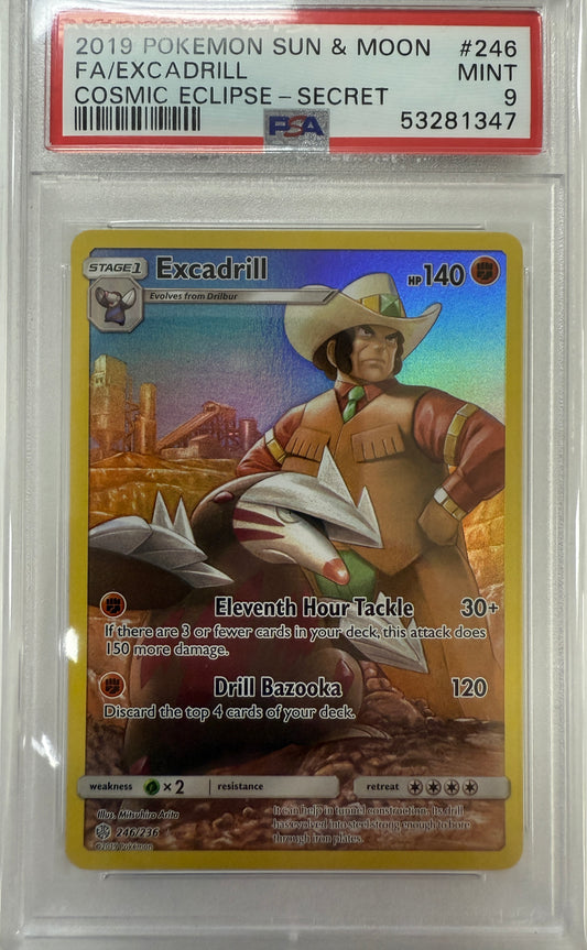2019 Pokemon Sun & Moon Cosmic Eclipse #246 Secret Fa Excadrill PSA 9