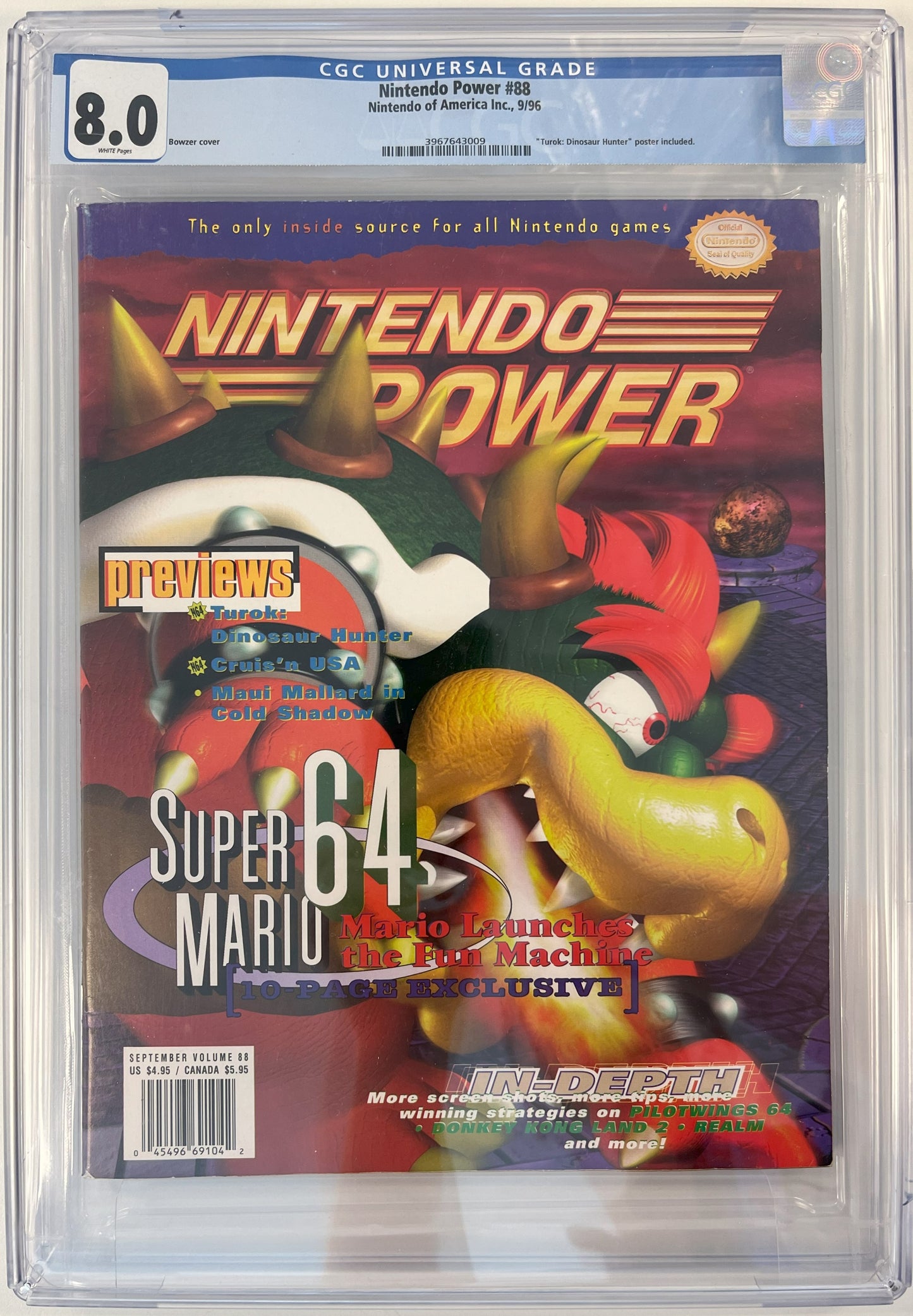 Nintendo Power 88 Bowser Cover 9/96 CGC 8.0 *Turok: Dinosaur Hunter Poster*