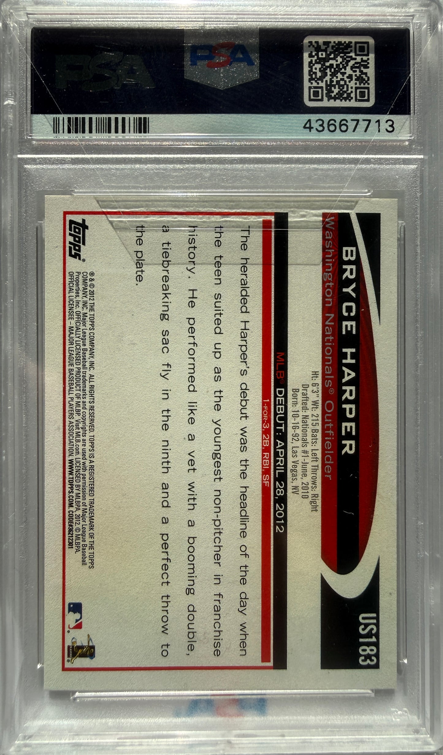 2012 Topps Update #US183 Bryce Harper Gold Sparkle RC PSA 9