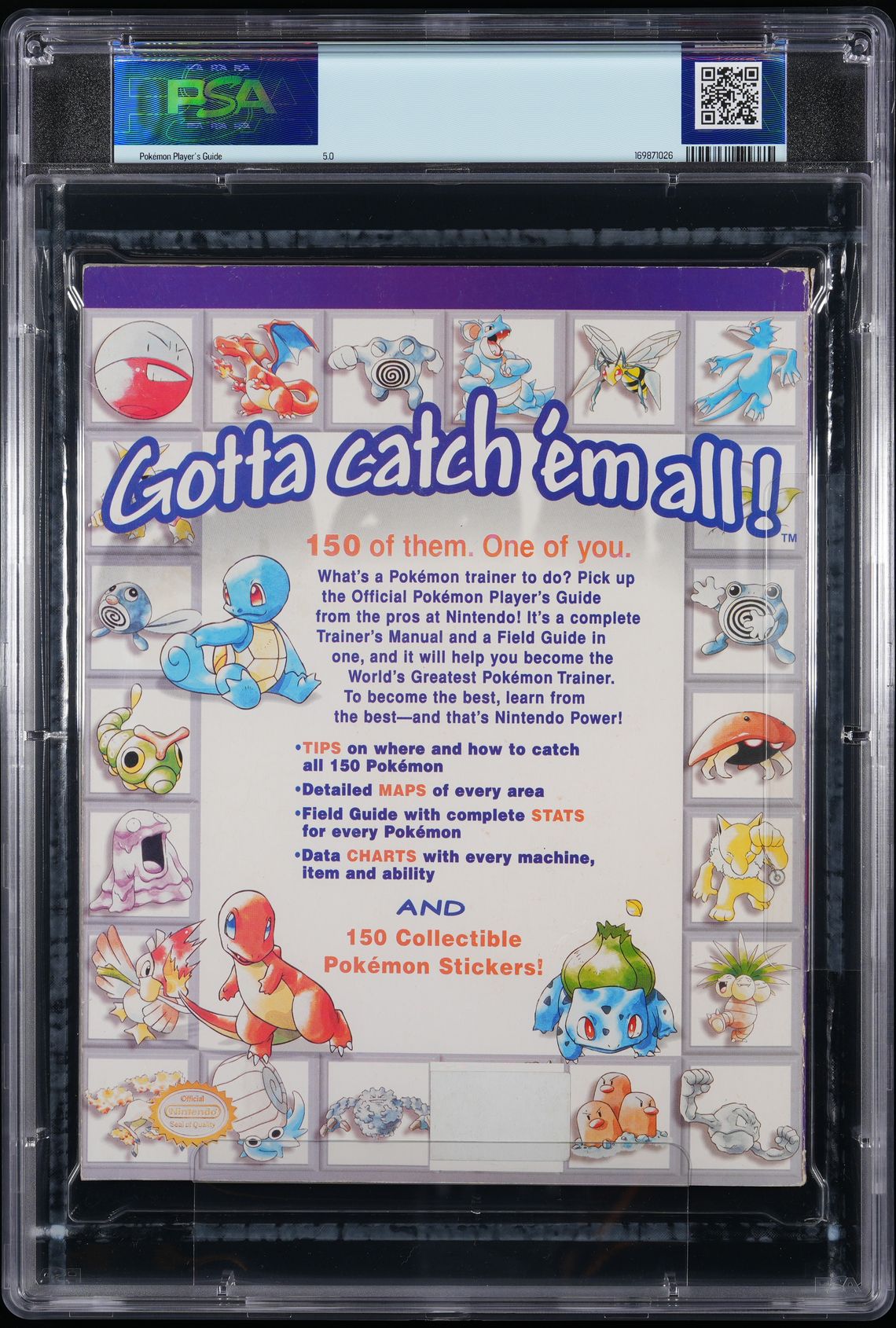 NINTENDO OF AMERICA POKEMON OFFICIAL NINTENDO PLAYER'S GUIDE 1998 PIKACHU DISTRIBUTED WITH CORRECTED STICKER SHEET PSA 5.0