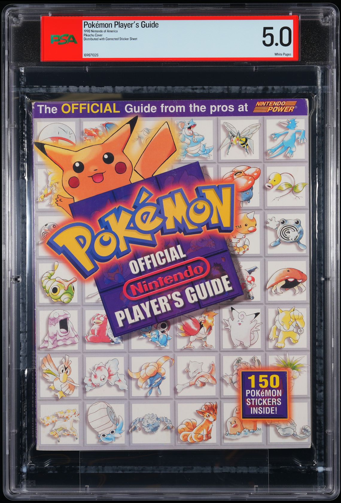 NINTENDO OF AMERICA POKEMON OFFICIAL NINTENDO PLAYER'S GUIDE 1998 PIKACHU DISTRIBUTED WITH CORRECTED STICKER SHEET PSA 5.0
